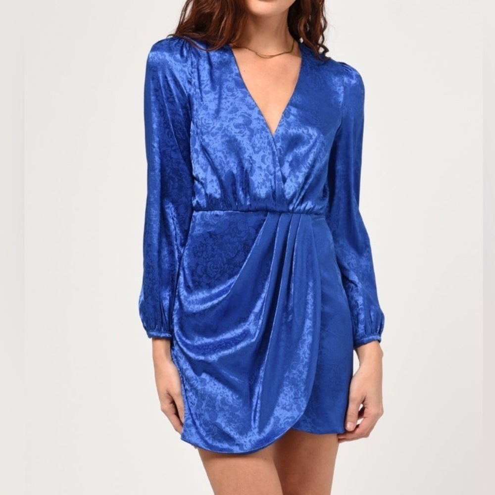 Adelyn Rae Lindsey Wrap‎ Jacquard Mini Dress Cobalt Blue